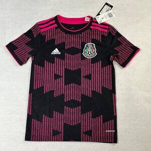 Adidas Boys Mexico 2021 National Soccer Team Black & Pink Aeroready Jersey Small